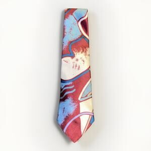 Vintage 90s Haggar Abstract Geometric Necktie - Burgundy & Blue Brushstroke